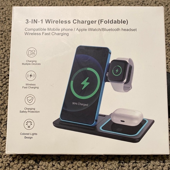 NWT 3-in-1 Wireless Charger (Foldable) for Phone, AirPods and iWatch - Picture 1 of 6